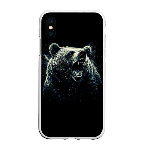 Чехол iPhone XS Max матовый Медведь разъярённый / 3D-Белый – фото 1