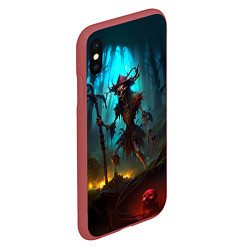 Чехол iPhone XS Max матовый Скелет в мрачном лесу, цвет: 3D-красный — фото 2