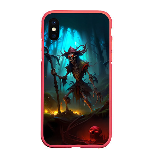 Чехол iPhone XS Max матовый Скелет в мрачном лесу / 3D-Красный – фото 1