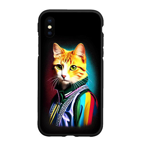 Чехол iPhone XS Max матовый Модный рыжий кот - неон - поп-арт / 3D-Черный – фото 1