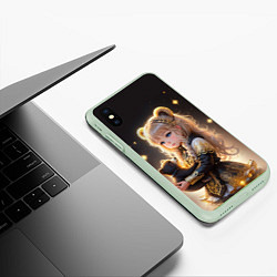 Чехол iPhone XS Max матовый Девочка с бурым медвежонком, цвет: 3D-салатовый — фото 2