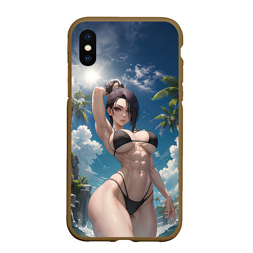 Чехол iPhone XS Max матовый Девушка в купальник на море / 3D-Коричневый – фото 1
