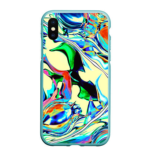 Чехол iPhone XS Max матовый Яркие абстрактные разводы / 3D-Мятный – фото 1