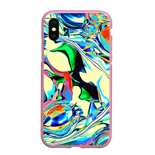 Чехол iPhone XS Max матовый Яркие абстрактные разводы / 3D-Розовый – фото 1