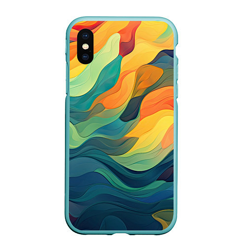 Чехол iPhone XS Max матовый Красочная палитра в волнах / 3D-Мятный – фото 1