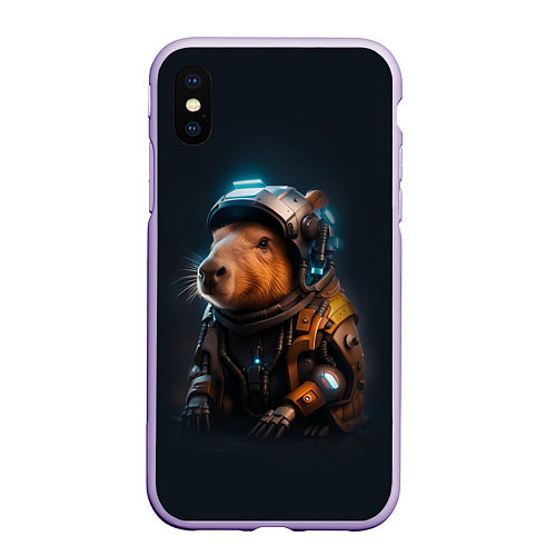 Чехол iPhone XS Max матовый Cool capybara - cyberpunk - neural network / 3D-Светло-сиреневый – фото 1