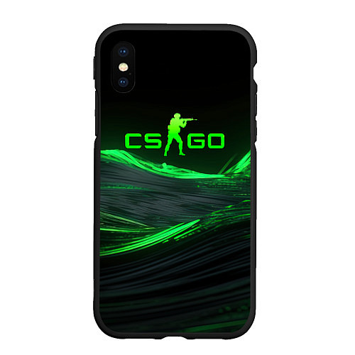 Чехол iPhone XS Max матовый CSGO neon green logo / 3D-Черный – фото 1