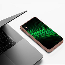 Чехол iPhone XS Max матовый Green neon lines, цвет: 3D-коричневый — фото 2