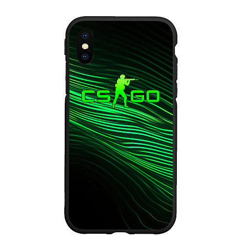 Чехол iPhone XS Max матовый CSGO green lines logo / 3D-Черный – фото 1