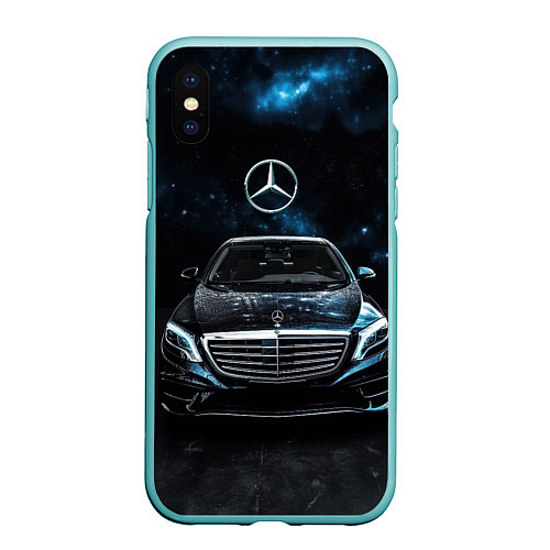 Чехол iPhone XS Max матовый Mercedes Benz space background / 3D-Мятный – фото 1