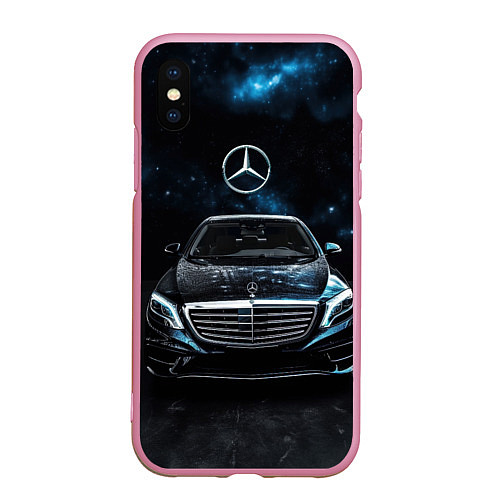 Чехол iPhone XS Max матовый Mercedes Benz space background / 3D-Розовый – фото 1