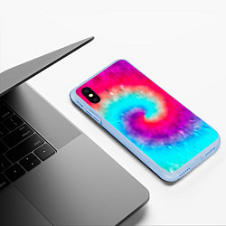 Чехол iPhone XS Max матовый Тай-дай малиновый закат, цвет: 3D-голубой — фото 2