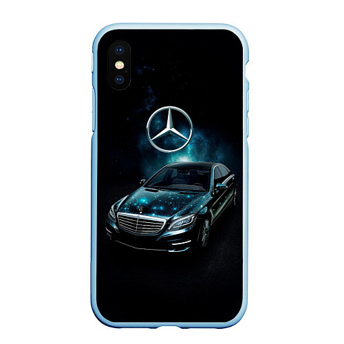 Чехол iPhone XS Max матовый Mercedes Benz dark style / 3D-Голубой – фото 1