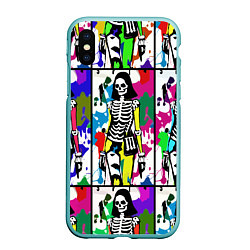 Чехол iPhone XS Max матовый Разноцветные скелеты девушки - поп-арт - мода, цвет: 3D-мятный