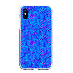 Чехол iPhone XS Max матовый Синие неоновые листья, цвет: 3D-белый