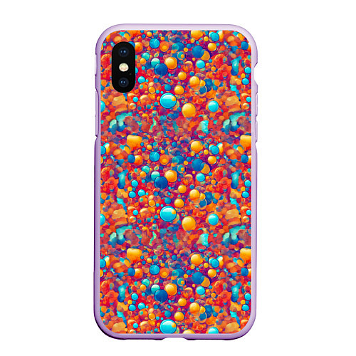 Чехол iPhone XS Max матовый Разноцветные пузырики узор / 3D-Сиреневый – фото 1