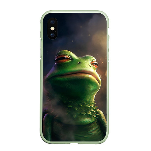 Чехол iPhone XS Max матовый Подозрительная Пепе / 3D-Салатовый – фото 1