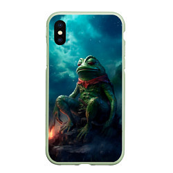 Чехол iPhone XS Max матовый Пепе у костра, цвет: 3D-салатовый