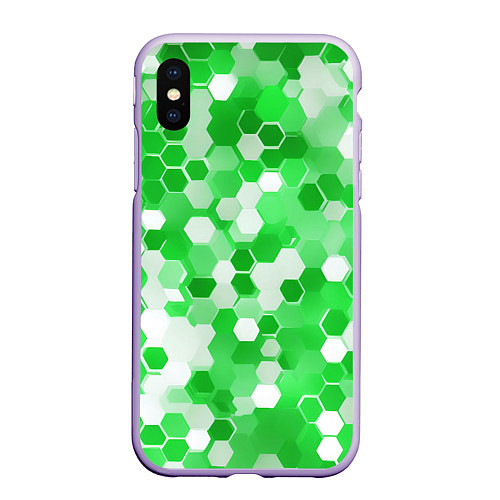 Чехол iPhone XS Max матовый Кибер Hexagon Зелёный / 3D-Светло-сиреневый – фото 1