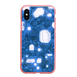 Чехол iPhone XS Max матовый Синие кибернетические схемы неон, цвет: 3D-баблгам