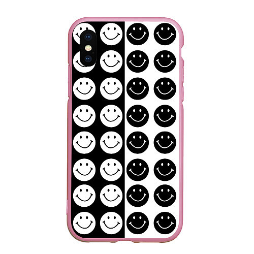 Чехол iPhone XS Max матовый Smiley black and white / 3D-Розовый – фото 1