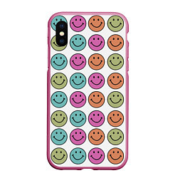 Чехол iPhone XS Max матовый Smiley face, цвет: 3D-малиновый
