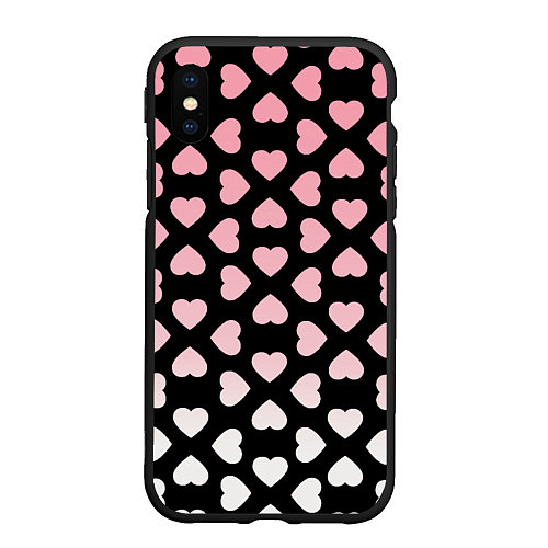 Чехол iPhone XS Max матовый Розовые сердечки на чёрном / 3D-Черный – фото 1