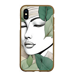 Чехол iPhone XS Max матовый Женский портрет в листьях - нейросеть