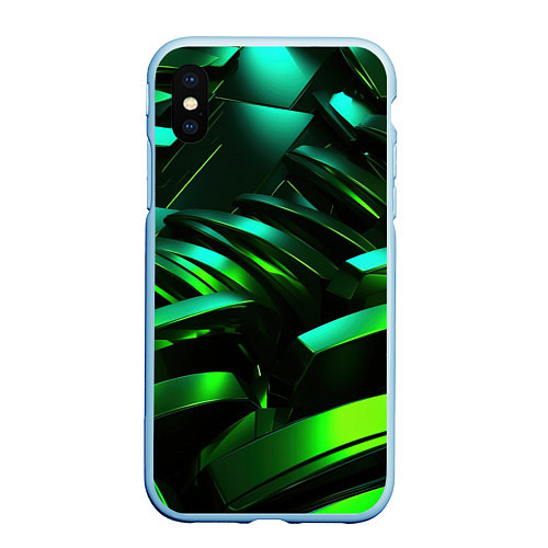 Чехол iPhone XS Max матовый Dark green abstract / 3D-Голубой – фото 1