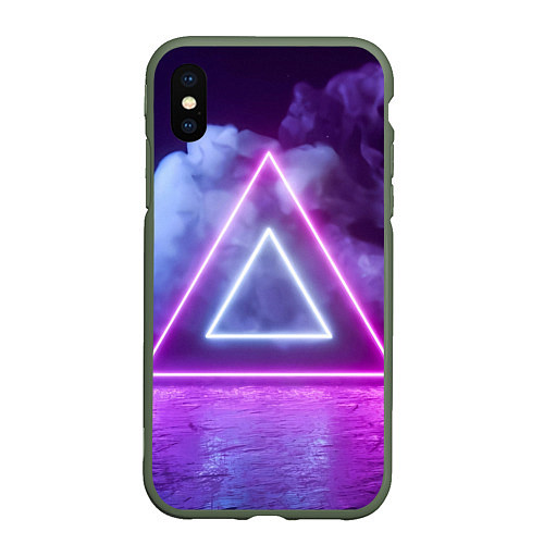 Чехол iPhone XS Max матовый Неоновый треугольник в неоновом дыму / 3D-Темно-зеленый – фото 1