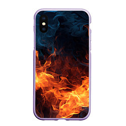 Чехол iPhone XS Max матовый Fire black background, цвет: 3D-светло-сиреневый