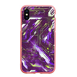 Чехол iPhone XS Max матовый Космические кибер схемы фиолетовые