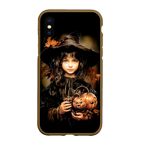 Чехол iPhone XS Max матовый Маленькая ведьма с тыквами / 3D-Коричневый – фото 1