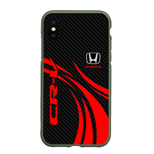 Чехол iPhone XS Max матовый Honda CR-V - красный и карбон / 3D-Темно-зеленый – фото 1