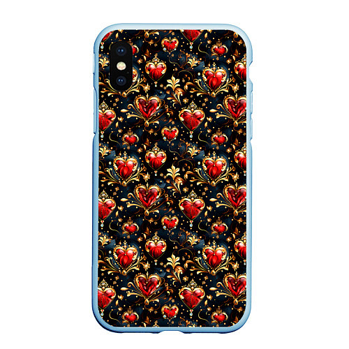 Чехол iPhone XS Max матовый Сердечки в золоте / 3D-Голубой – фото 1