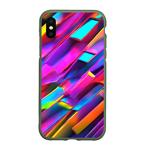 Чехол iPhone XS Max матовый Неоновые разноцветные пластины / 3D-Темно-зеленый – фото 1