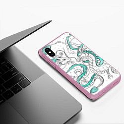 Чехол iPhone XS Max матовый Дракон Хаку в стиле тату: белый и бирюзовый паттер, цвет: 3D-розовый — фото 2