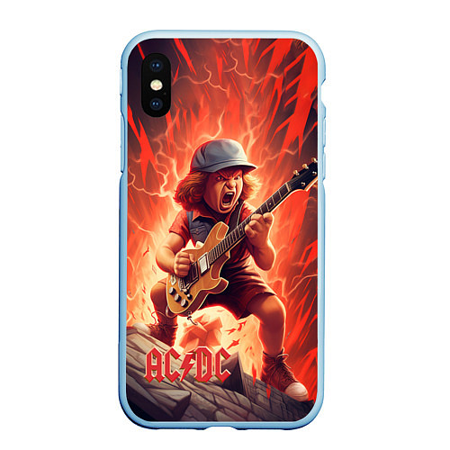 Чехол iPhone XS Max матовый ACDC fire rock / 3D-Голубой – фото 1