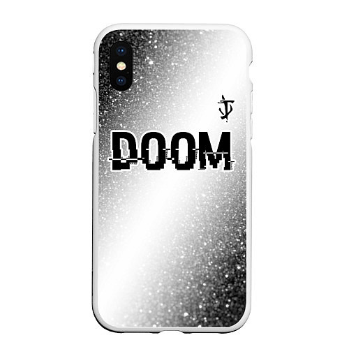 Чехол iPhone XS Max матовый Doom glitch на светлом фоне: символ сверху / 3D-Белый – фото 1