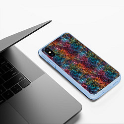 Чехол iPhone XS Max матовый Разноцветная чешуя дракона, цвет: 3D-голубой — фото 2