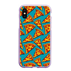 Чехол iPhone XS Max матовый Кусочки пиццы на синем фоне, цвет: 3D-сиреневый