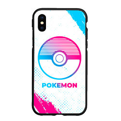 Чехол iPhone XS Max матовый Pokemon neon gradient style, цвет: 3D-черный