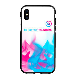 Чехол iPhone XS Max матовый Ghost of Tsushima neon gradient style: символ свер, цвет: 3D-черный