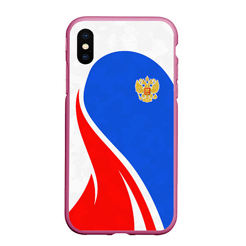 Чехол iPhone XS Max матовый Герб РФ - white sport / 3D-Малиновый – фото 1