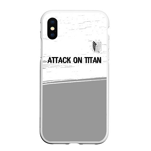 Чехол iPhone XS Max матовый Attack on Titan glitch на светлом фоне: символ све / 3D-Белый – фото 1