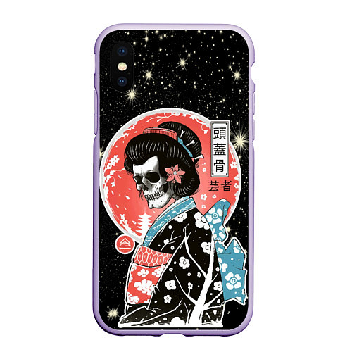 Чехол iPhone XS Max матовый Гейша Японии в кимоно - смерть полнолуние / 3D-Светло-сиреневый – фото 1
