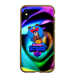 Чехол iPhone XS Max матовый Brawl stars neon teddy, цвет: 3D-коричневый