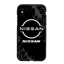 Чехол iPhone XS Max матовый Nissan speed на темном фоне со следами шин, цвет: 3D-черный