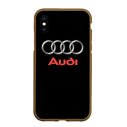 Чехол iPhone XS Max матовый Audi sport на чёрном, цвет: 3D-коричневый