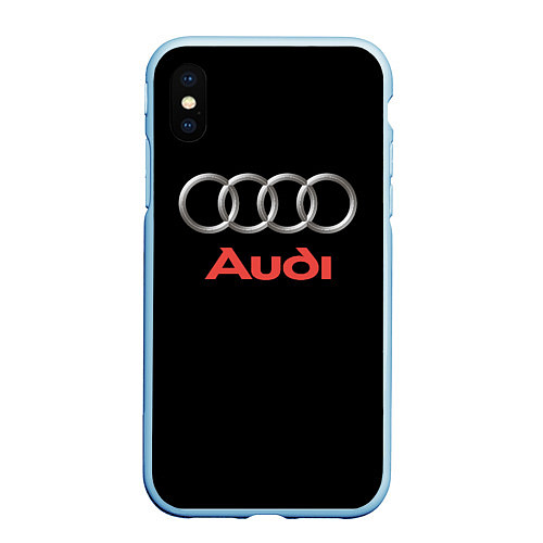 Чехол iPhone XS Max матовый Audi sport на чёрном / 3D-Голубой – фото 1
